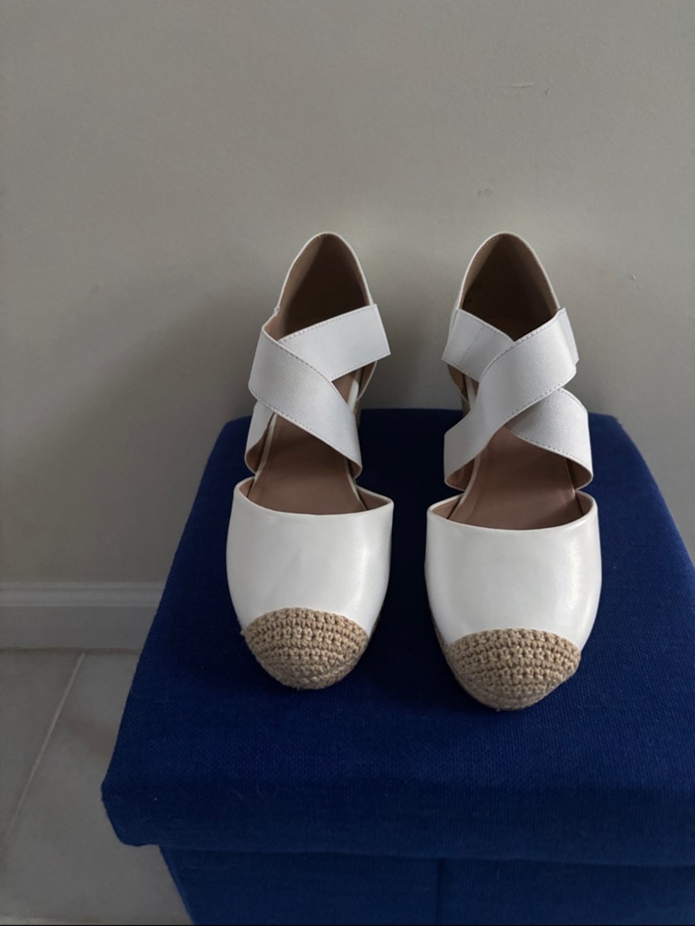 Dream Pairs White Espadrille Cross-Strap Flats with Natural Toe